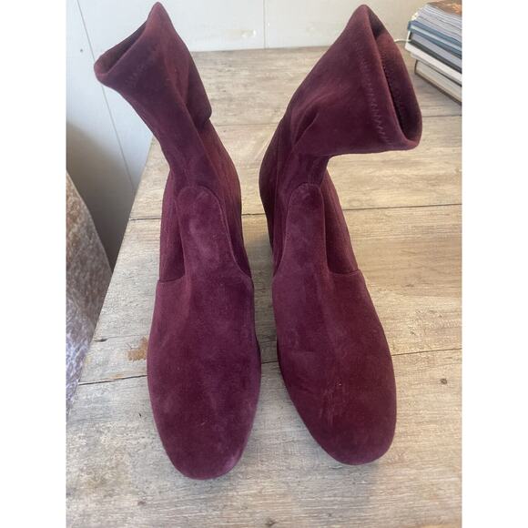 Stuart Weitzman Siggy 60 Sock Bootie Stretch Suede Heel Boot Burgundy US 5.5 NEW - Picture 5 of 10